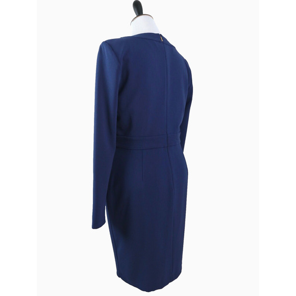 Donna Karan Size L* Faux Wrap Sheath Dress Surplice V Neck Navy Blue - Picture 3 of 11